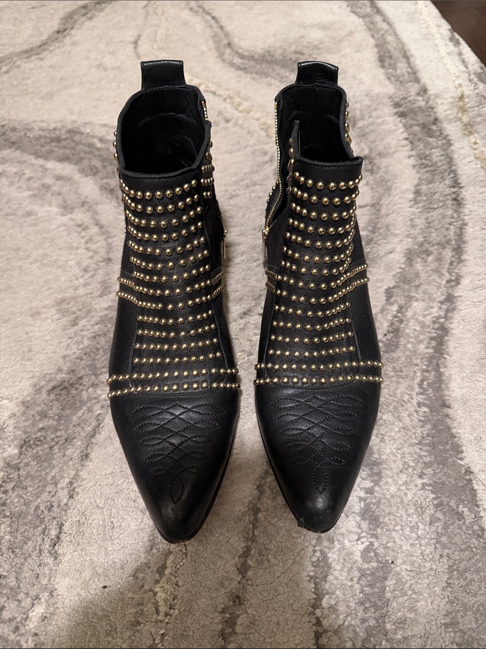 Anine Bing Black Leather Studded Pointed Ankle Boots